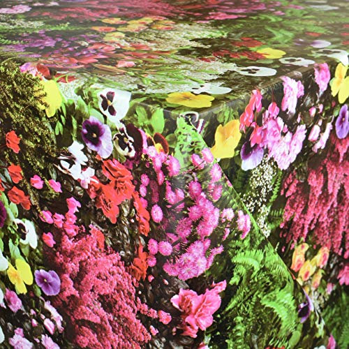 KEVKUS Wachstuch Tischdecke Meterware W270 Alpenveilchen Rosen Stiefmütterchen Blumen wählbar in eckig rund oval (Rand: Schnittkante (ohne Einfassung), 90 cm rund)