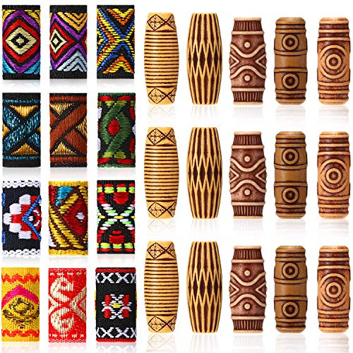 WILLBOND 27 Pcs Wooden Fabric Dreadlock Beads Tube Beads for Hair Braids Jewelry for Hair Beard Ornament for Women Men DIY Necklace Bracelet Earring Accessories
