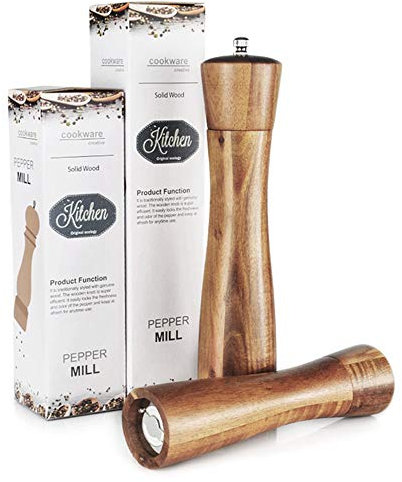 Salt and Pepper Mill Set, Wooden Salt and Pepper Grinders, Shakers with Ceramic Core- 8 Inches -Pack of 2
