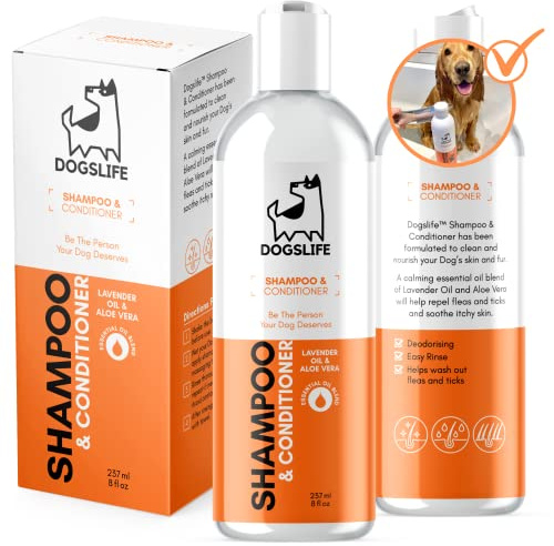 Hundeshampoo Conditioner | All-in-One natürliche Hundewäsche | Beruhigt trockene und juckende Haut | Lavendel und Kamille | sanfte Formel für empfindliche Haut und Welpen