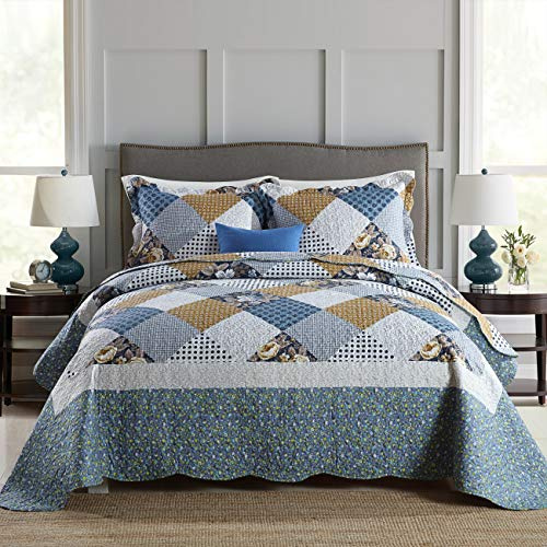 Travan 3-Piece King Bedspread Quilt Sets Patchwork Floral Oversized Reversible Soft Quilted Bedding Coverlet Set for All Seasons, King Size