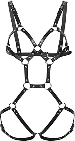 inhzoy Femmes Body Mode Sexy Punk Faux Cuir Harnais Ceinture Bandoulière Réglable Une Pièce Bandage Lingerie de Nuit Sexy Coquine Hot Discothèque Scène Tenue Jeu de Rôle Type A Taille unique