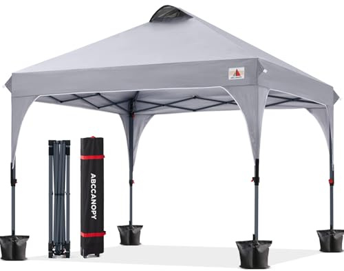 ABCCANOPY 2,5 x 2,5 m paviljong vattentät pop-up trädgårdspaviljong festival solskydd utomhus baldakin superkompakt canopy med rullväska bonus 4 x viktpåsar, 4 x rep 4 x stolpar, ljusgrå