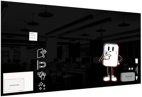 ALLboards Magnettafel aus schwarzem Glas, 200 x 100 cm, rahmenlos, für Magnete Neodym, gehärtetes Glas