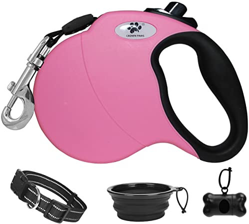 Robuste einziehbare Hundeleine Laufleine Hundeartikel für große Hunde bis zu 50 kg, 4,9 m starkes Nylonband, Pink