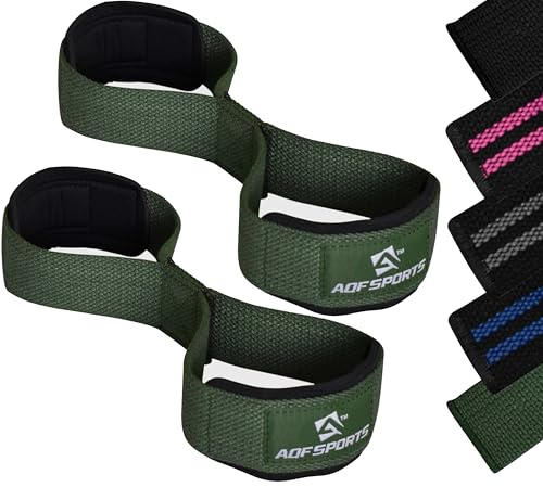 AQF Vikt Lyftremmar Figur 8 Med Vadderad Manschett Handled Stöd Träning Gym Remmar Hand Bar Handskar För Grepp Stödjer Träning (Militärt Grönt)