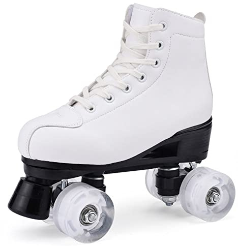 Pattini a rotelle bianchi, pattini a rotelle per bambini, adolescenti e adulti, pattini da donna e da uomo a 4 ruote luminose a LED, pattini paralleli scarpa quad, taglie da 36 a 42 (37)