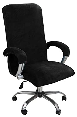 Samtplüsch Bürostuhl Bezug mit Armlehne Einfarbig,Stretch Bezug für Bürostuhl Elastische Stuhlhussen Spandex Office Computer Stuhlbezüge Abnehmbare für Stuhlhussen Bezug,Schwarz,XL
