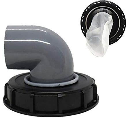 IBC - Filtro per acqua piovana in nylon, 163 mm, lavabile con coperchio per serbatoio IBC, colore nero (90°)