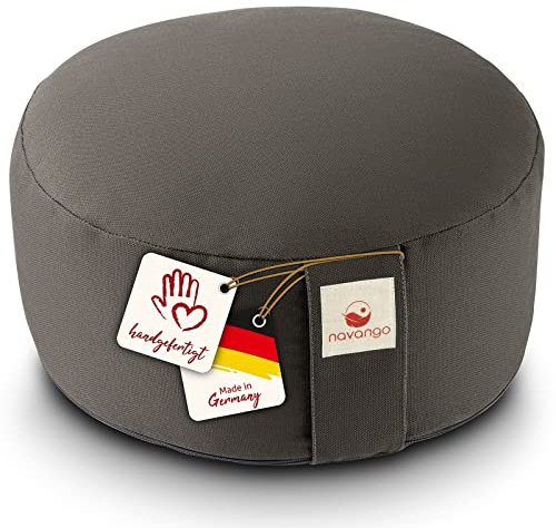 Navango® Cojín de Meditación Zafu para Yoga Color: Acero I Altura 15 cm I Relleno de Espelta Algodón 100% Hecho a Mano en Alemania I Zafu Meditacion Accesorios para Yoga I Funda Lavable