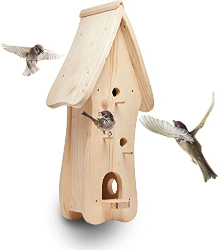 Woid Herz Nistkasten mit Vogelfutterhaus (N4) Vogelhaus für Kohlmeise, Blaumeise, Feldsperling und Trauerschnäpper