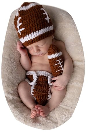 Terriboo Baby Photography Outfits Crochet Knitted Football Player Outfits Newborn Photo Sports Costume 0-1 Month