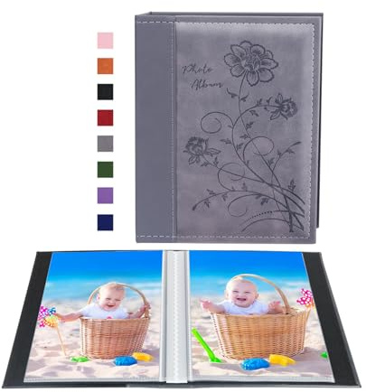 Artmag Photo Album 5x7 Clear Pages Pockets Leather Cover Slip Slide in Photo Album Book Holds 50 Vertical 5x7 Photos Picture Book for Wedding Family (Grey)