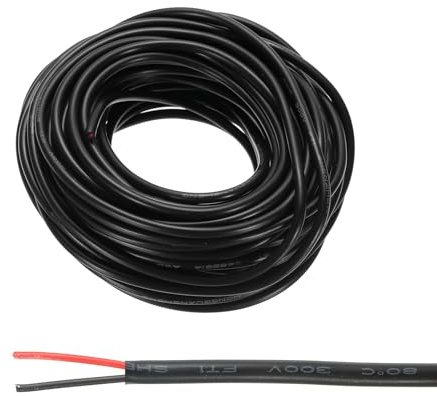 sourcing map 26AWG Electrical Wire 2 Conductors LED Power Lighting Cable Tinned Copper 32.8Ft Low Voltage PVC Case Flexible Extension Cord Black for LED Strips Lamps Lighting