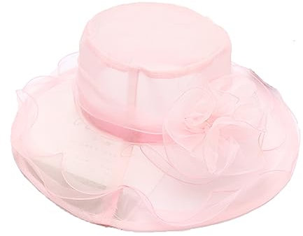 Pohullan Damen-Organza-Fascinator-Kirchenhut Mit Federn, Damenhut, Floraler Teeparty-Hochzeitshut Pink(5) 56-58cm