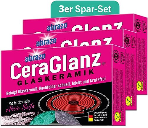 abrazo CeraGlanz Glaskeramik - 6 Glaskeramikfeldreiniger 3x2 Stk. - antibak. Glaskeramik Reiniger, Keramikfeld Reiniger, Herdreiniger, Herd kratzfrei reinigen