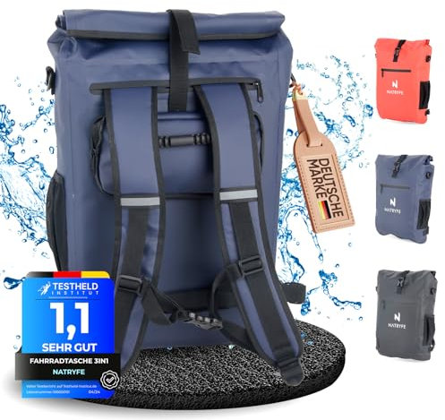 NATRYFE 3in1 Fahrradtasche für Gepäckträger - Gepäckträgertasche,Fahrradrucksack Gepäckträger, Bike Bag - 20L Volumen, 100% Wasserdicht & Robust - Bombenfester Halt an jedem Gepäckträger