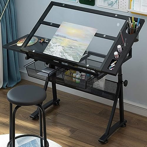 MaGiLL Höhenverstellbarer Zeichentisch, neigbarer Basteltisch mit Stauraum, großer Kunstschreibtisch, für Home-Office-Zeichentisch