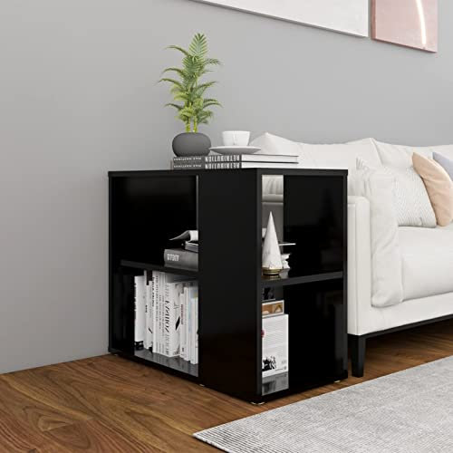 LAPOOH Beistelltisch, Tabletttisch, Blumenhocker, Nachttisch, Couchtisch, Wohnzimmer, Nightstand, Schwarz 60x30x50 cm Spanplatte