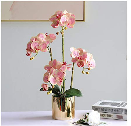Künstliche Blumen, Phalaenopsis-Blumen, Dekoration – künstliche Orchideen, Bonsai-Zweige, Simulation von Phalaenopsis-Blumen, Arrangement, Dekoration für Wohnzimmer/Büro/Schlafzimmer/Party/Rosa (Pink)