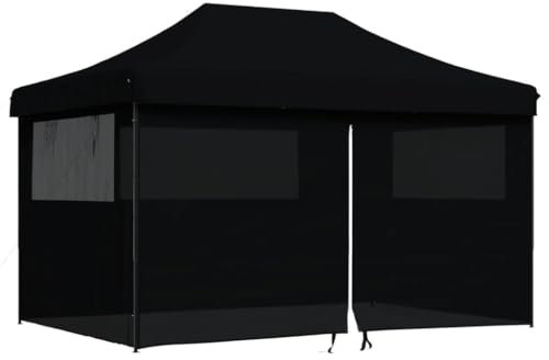 vidaXL Partyzelt, Gartenzelt Faltbar Pop-Up, Faltpavillon mit 4 Seitenteilen, Pavillon für Hochzeit Festival Party, Faltzelt Gartenpavillon, Schwarz