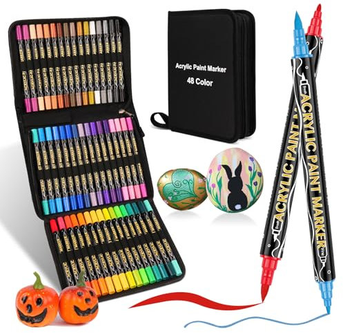 colpart Acrylstifte für Steine wasserfest-48Bagtype ostereier zum bemalen Doppelendige Acrylic PaintPermanent Marker Stift Für Kunststoff Glas Holz Keramik Metall Reifen Leinwand.