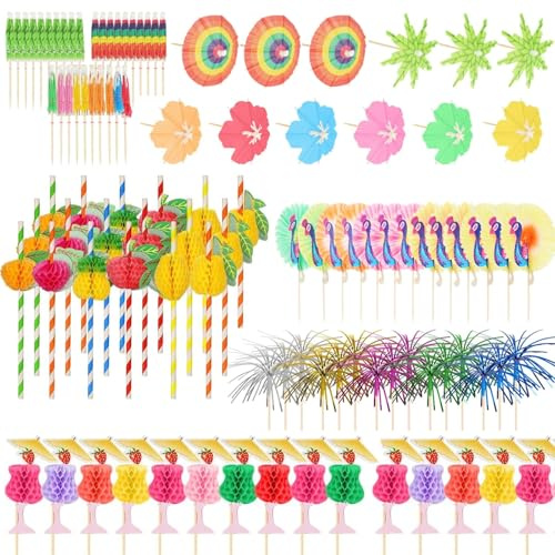 120pcs Cocktail Accessories for Drinks, 3D Paper Cocktail Umbrellas Party | Reuseable Cocktail Straws, Cocktail Decoration for Summer Beach, Party, Food Drink Decoration