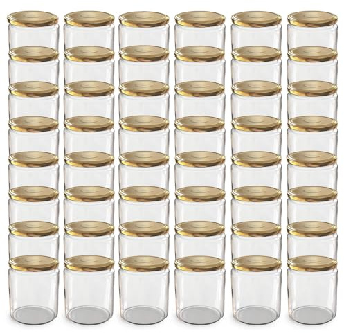 Oputec 48 x 405 ml Einmachgläser mit TO 82 Schraubdeckel Gold – Perfekt für Marmeladen, Konfitüren und mehr, große Gläser mit Deckel, ideal als Marmeladengläser und Schraubgläser