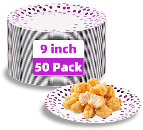 DN DENNOV Party Tableware (50PCS White and Purple Plates)
