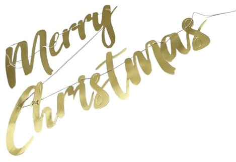 Cartel de Feliz Navidad - Tarjeta dorada metálica, 150 cm con cuerda para colgar