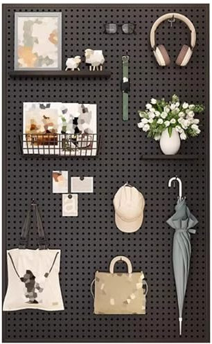 Kit de panneaux perforés pour garage et cuisine - Support mural en métal avec crochets - Noir - 180 x 60 x 2,5 cm