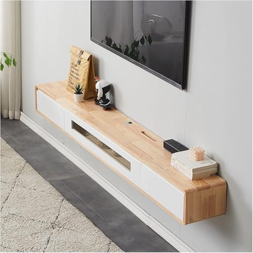 ZHENCHAO Schwebende TV-Konsole, Wandmontage, Medienregal, Schrank mit Schubladen und Stauraum für Wohnzimmer, Schlafzimmer, 140 x 24 x 20 cm, Schwarz