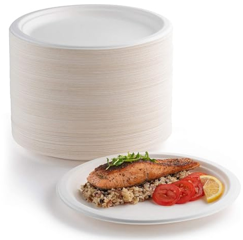 EVYIENEN 200 Stück Pappteller,17.8cm Biologisch Einwegteller weiß abbaubar und Kompostierbar, umweltfreundlicher, Strapazierfähiger, Recycelbarer Essteller, Perfekt für Picknicks, Grillabende