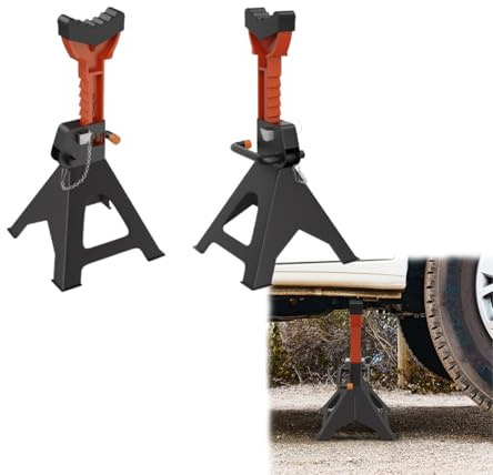 Aufun 2 Stück Stützböcke, Unterstellböcke 3T Tragkraft, Höhenverstellbar von 28-42 cm, mit Sicherungssplint & Rutschfesten Gummiauflagen, Profi Abstellbock für PKW, LKW & Wohnmobile