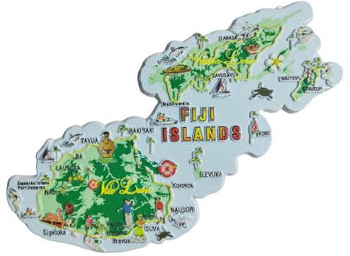 Aimant de réfrigérateur 3D en forme de carte des îles Fidji - Souvenir touristique - Aimant décoratif pour réfrigérateur