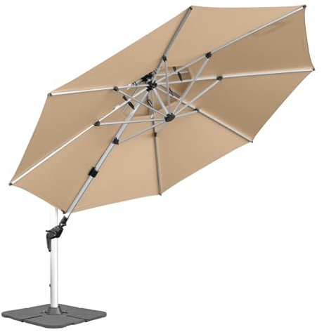 anndora Aluminium Ampelschirm 4m Sonnenschirm - mit Kurbelsystem - Drehbar, Neigbar, Kippbar - Marktschirm, Gartenschirm - Farbe Dark Natural mit 4 Stück Betonplatten 100kg