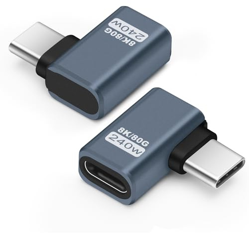 Seminer Adaptador USB C 80Gbps(2 Pack), Conector de Transferencia de Datos USBC Macho a Tipo-C Hembra en Ángulo Recto USB4.0 Compatible para iPhone 16/15, Samsung, MacBook y Más Dispositivos USB-C