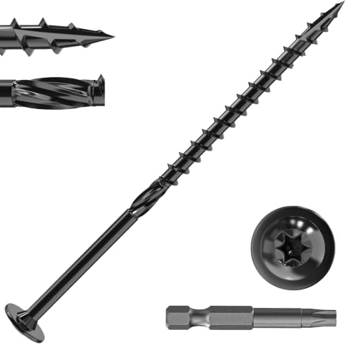 20Pcs Wood Screws 6.3 x 125mm, Decking Screw, Black Wood Screws | Heavy Duty Construction Structural Lag Screw, Rust Resistant, Washer Head, Star Drive with T30 Bit