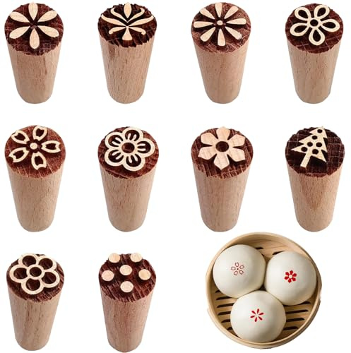 10 Stück Holzstempel,Tonstempel,Stempel Für Ton Und Keramik,Stempel Set | Stempel,Motivstempel, Holzstempel Handgeschnitzte,Für Diy Keramik Für Teig Gebäck Kekse Modellieren(5x1.5cm)