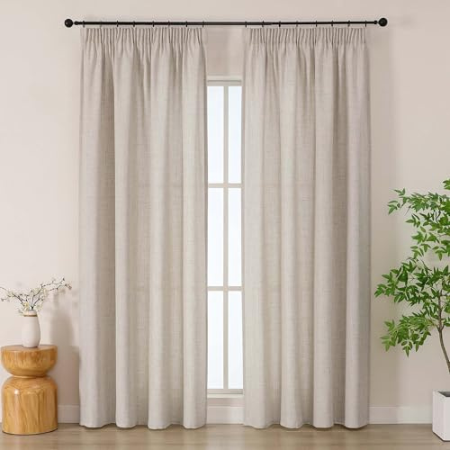 Simplebrand Leinen Boho Gardinen in Leinenoptik für Schiene, 2er Set H 229 x B 140 cm, halbtransparente Gardinen mit Kräuselband für Wohnzimmer & Schlafzimmer