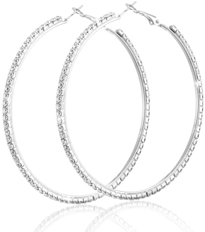 Rhinestone Hoop Earrings for Women, 70 Mm Sparkly Rhinestone Hoops Stylish Silver Rhinestones Hoop Earring Large Hoops Dangle Earrings for Women Wedding Dancing Party Appointment Decor