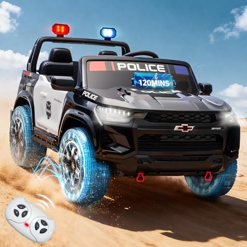 24V Police Ride On Car for Kids, Licensed Chevrolet Colorado ZR2 2-Seater Electric Truck with Megaphone & Remote Control, 4WD Battery Powered Wheels Vehicle, LED Lights, Bluetooth, 132 lbs Load