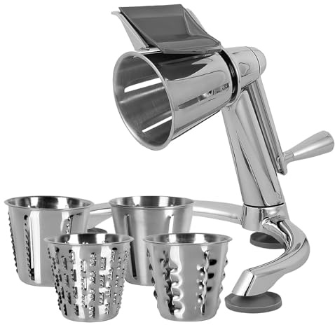 Cortador de verduras giratorio 5 en 1, picador manual de acero inoxidable con manivela reforzada para cortar y cortar fácilmente