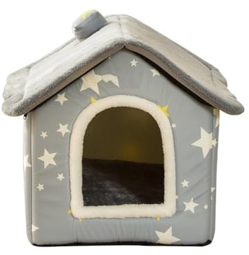 Söt kattgrotta – tvättbar kattungesäng | 40 x 35 x 32 cm katttält med halkfri basbotten, mjuk bomullstyg husdjurssäng, husdjursskydd sovhus, grottkudde för inomhusdjurvila