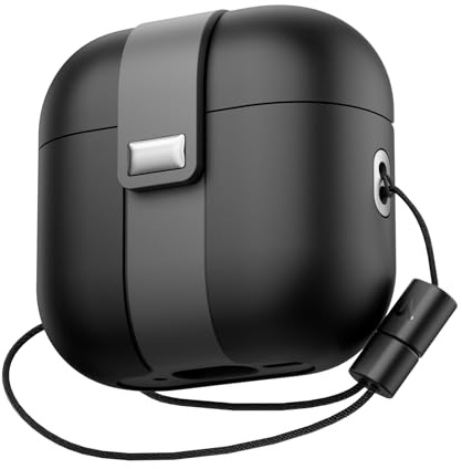SURITCH Custodia Compatibile con AirPods 4 (2024),Custodie con Chiusura Magnetica Antiurto per AirPods 4 Generazione, Cover Protettiva Resistente con Laccetto Elegante da Appendere（Nero）