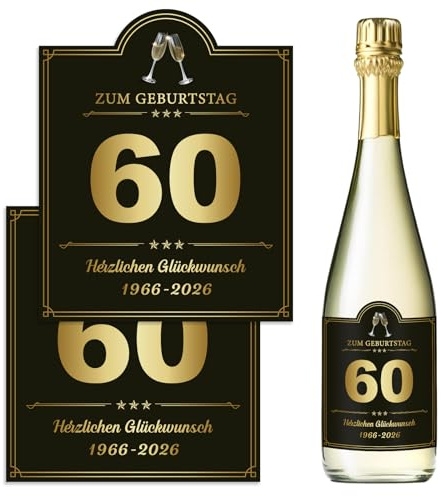 2 Stück Flaschenetikett 60. Geburtstag, 9,5x11,7cm Herzlichen Glückwunsch zum Geburtstag Geschenke 60 Geburtstagsdeko Weinflaschen Geburtstagsgeschenk für Frauen Männer