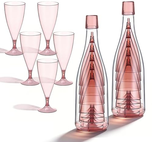 PORFOYO Sektgläser Plastik, 10 Stück 155 Ml Stapelbar Champagner Gläser, 15 X 6.5 Cm Kunststoff Mehrweg Champagnergläser Mimosa Für Sektempfang, Hochzeit, Geburtstag, Party, Picknick (Pink)