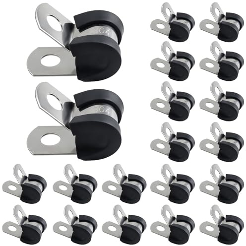 20Pcs Cable Clamp 6mm, 304 Stainless Steel Rubber Lined P Clips (6mm) | 2 Holes U Shaped Brackets, Heavy Duty Anti-Vibration Hose Clamps, Metal Tube Strap Fastener Holder for Water & Gas Pipe