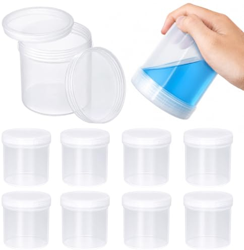 Akamino 10 cubos de pintura de plástico vacíos con tapa, latas de pintura de plástico transparente de 300 ml, recipientes de almacenamiento de grado alimenticio para tinta, pigmento, líquido