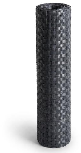 MAKA Striscia in Polyrattan Frangivista 100%, Rotolo Rete Ombreggiante Finto Rattan, Telo Esterno Resistente per Balcone e Recinzione in PE (antracite, 90x300 cm)